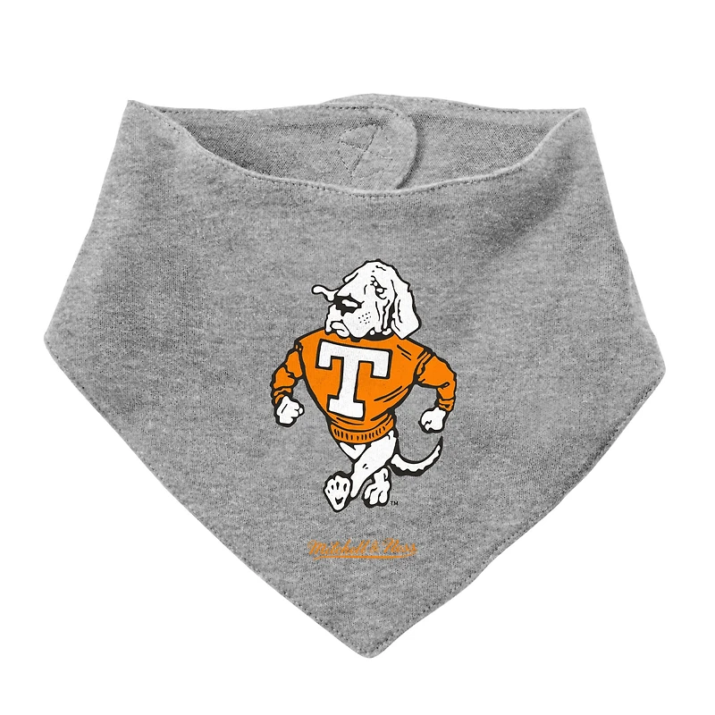 Ensemble de 3 bodys, bavoirs et chaussons Mitchell & Ness pour bébé, orange/gris chiné, Tennessee Volunteers