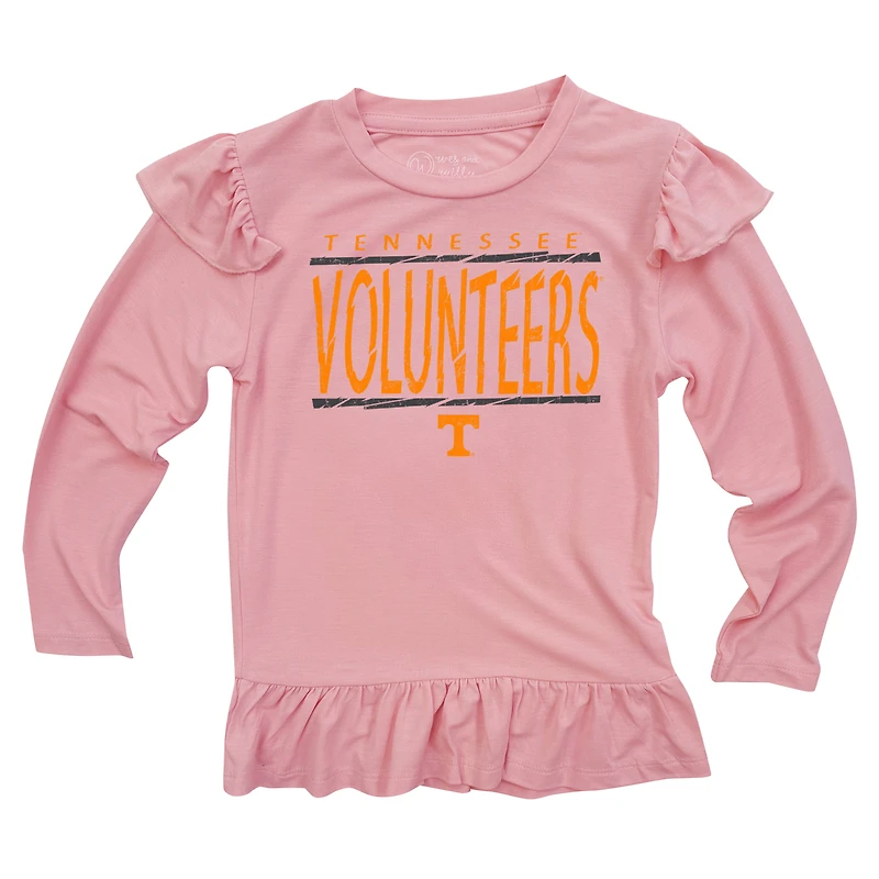 Infant Wes & Willy Pink Tennessee Volunteers Heart Print Ruffle Long Sleeve T-Shirt and Pants Sleep Set