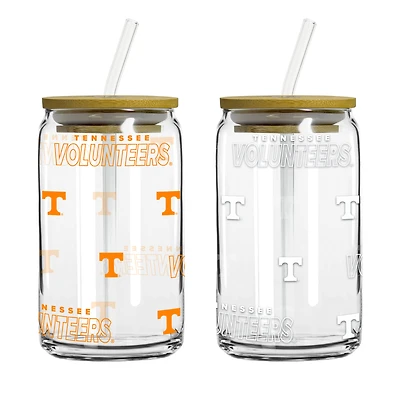 Logo Brands Tennessee Volunteers 16oz. Step And Repeat Glass Can with Lid & Straw 2-Pack
