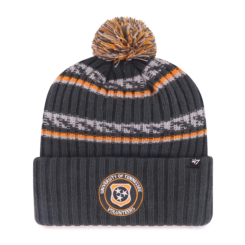 Men's '47 Charcoal Tennessee Volunteers Smokey Grey Stripes Cuffed Knit Hat with Pom