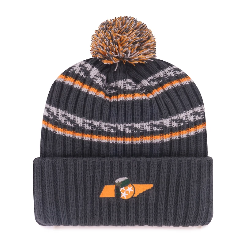 Men's '47 Charcoal Tennessee Volunteers Smokey Grey Stripes Cuffed Knit Hat with Pom