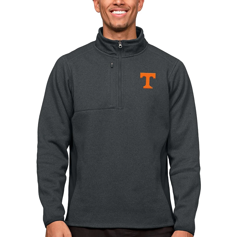 Men's Antigua Heather Charcoal Tennessee Volunteers Course Quarter-Zip Pullover Top