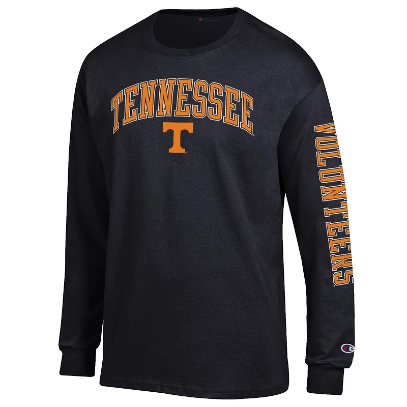 T-shirt à manches longues noir pour homme, champion des Tennessee Volunteers, avec logo Arch Over, 2 coups