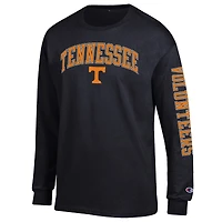 T-shirt à manches longues noir pour homme, champion des Tennessee Volunteers, avec logo Arch Over, 2 coups
