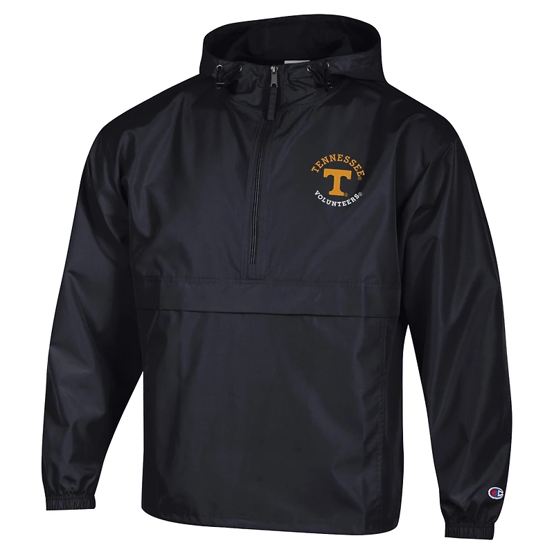 Men's Champion Black Tennessee Volunteers Packable Hooded Windbreaker Half-Zip Jacket