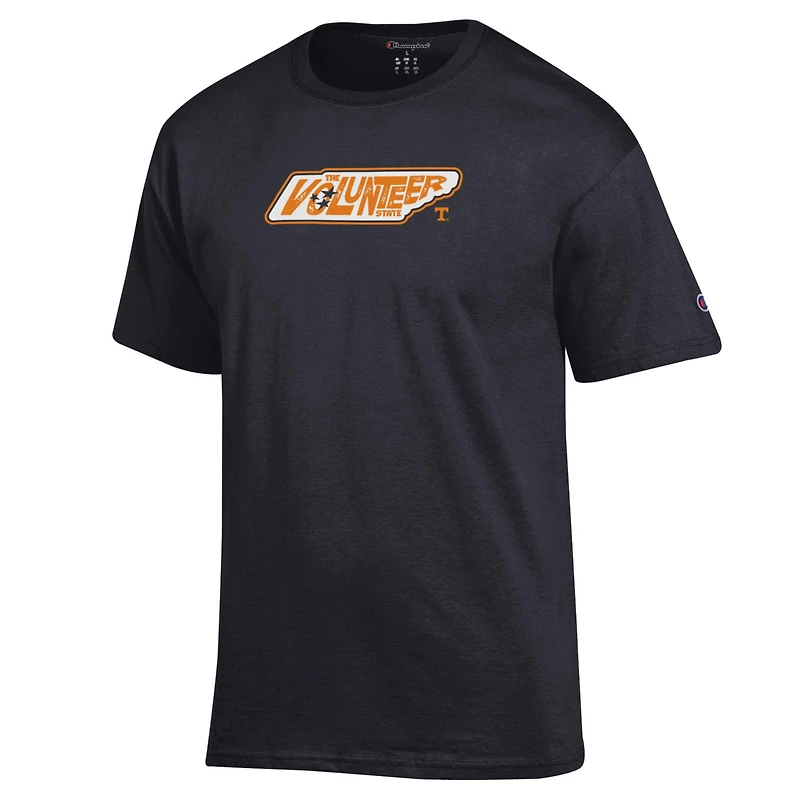 T-shirt noir pour homme avec contour de l'état des Tennessee Volunteers