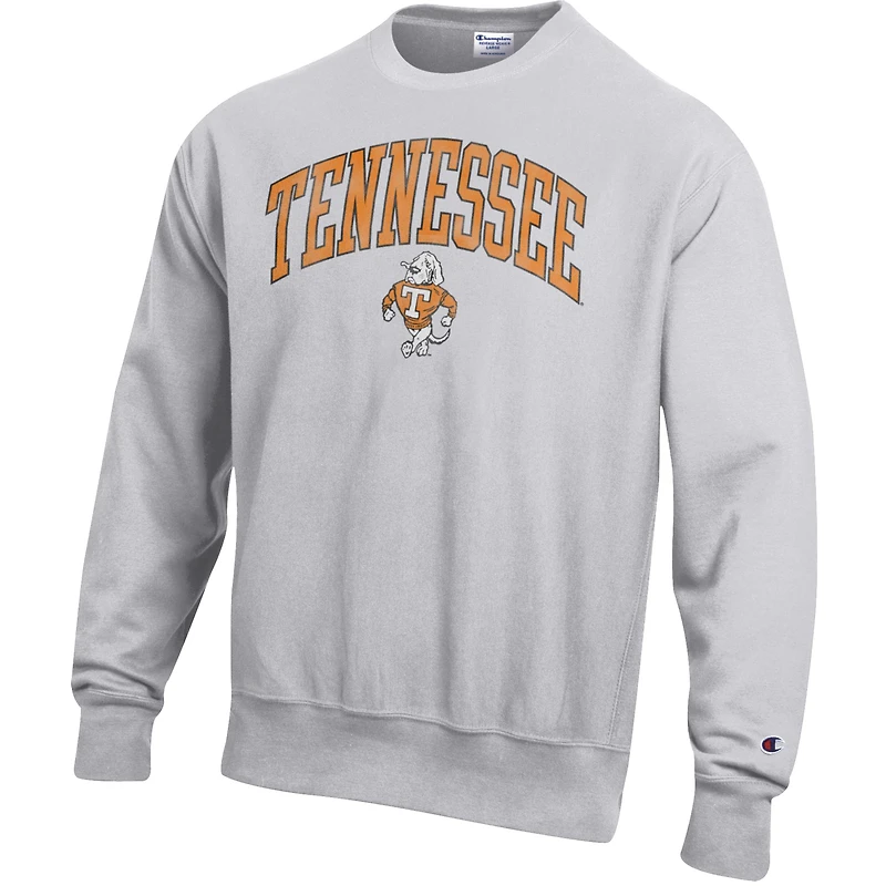 Sweat-shirt ras du cou gris Champion pour homme, imprimé vieilli, logo sur l'arche, tissage inversé