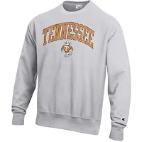 Sweat-shirt ras du cou gris Champion pour homme, imprimé vieilli, logo sur l'arche, tissage inversé