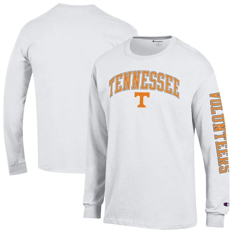 T-shirt à manches longues blanc Champion Tennessee Volunteers pour homme avec logo Arch Over 2-Hit