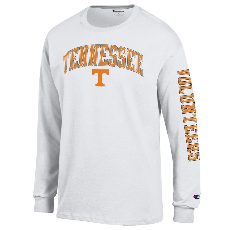 T-shirt à manches longues blanc Champion Tennessee Volunteers pour homme avec logo Arch Over 2-Hit