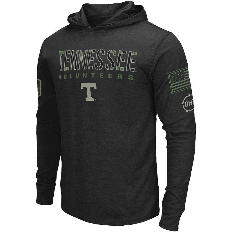Men's Colosseum Black Tennessee Volunteers Big & Tall OHT Military Appreciation Tango Long Sleeve Hoodie T-Shirt
