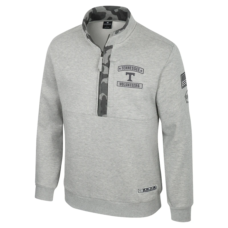Men's Colosseum Heather Gray Tennessee Volunteers OORAH OHT Military Appreciation Fleece Quarter-Zip Jacket