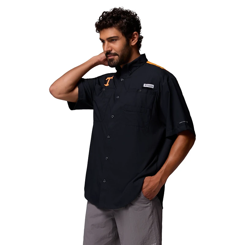 Men's Columbia Black Tennessee Volunteers Tamiami Colorblock Omni-Shade Button-Down Shirt
