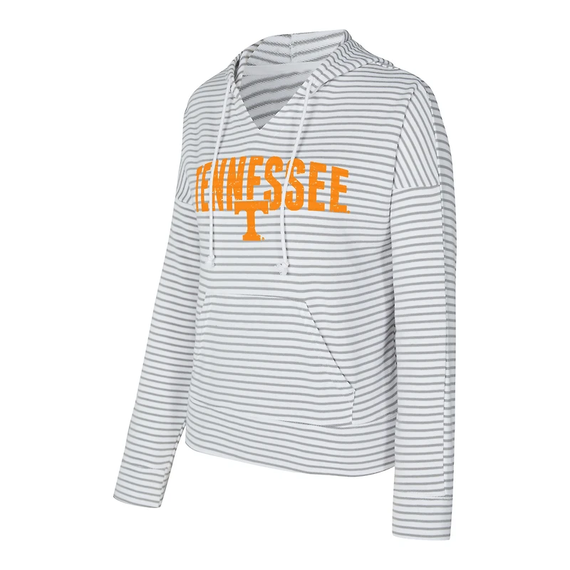 Sweat à capuche rayé col en V et manches longues Concepts Sport blanc/gris Tennessee Volunteers pour homme