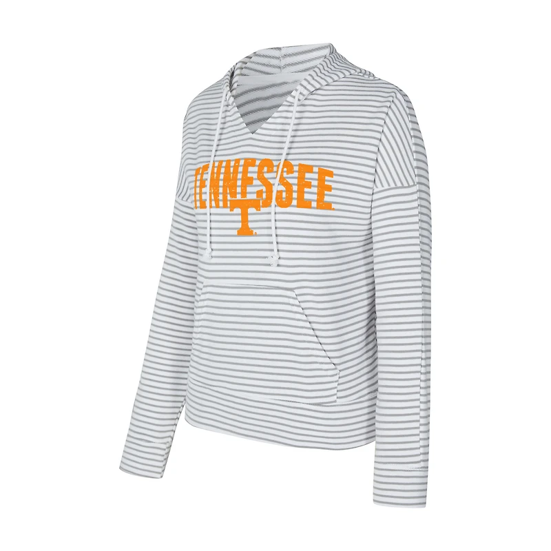 Men's Concepts Sport White/Gray Tennessee Volunteers French Terry Striped V-Neck Pullover Hoodie