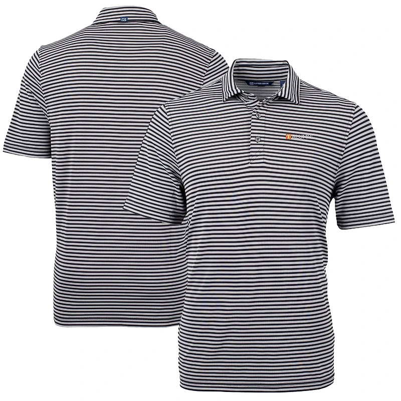 Polo recyclé à rayures écologiques piqué Virtue pour homme, noir, avec logo des anciens bénévoles du Tennessee, Cutter & Buck