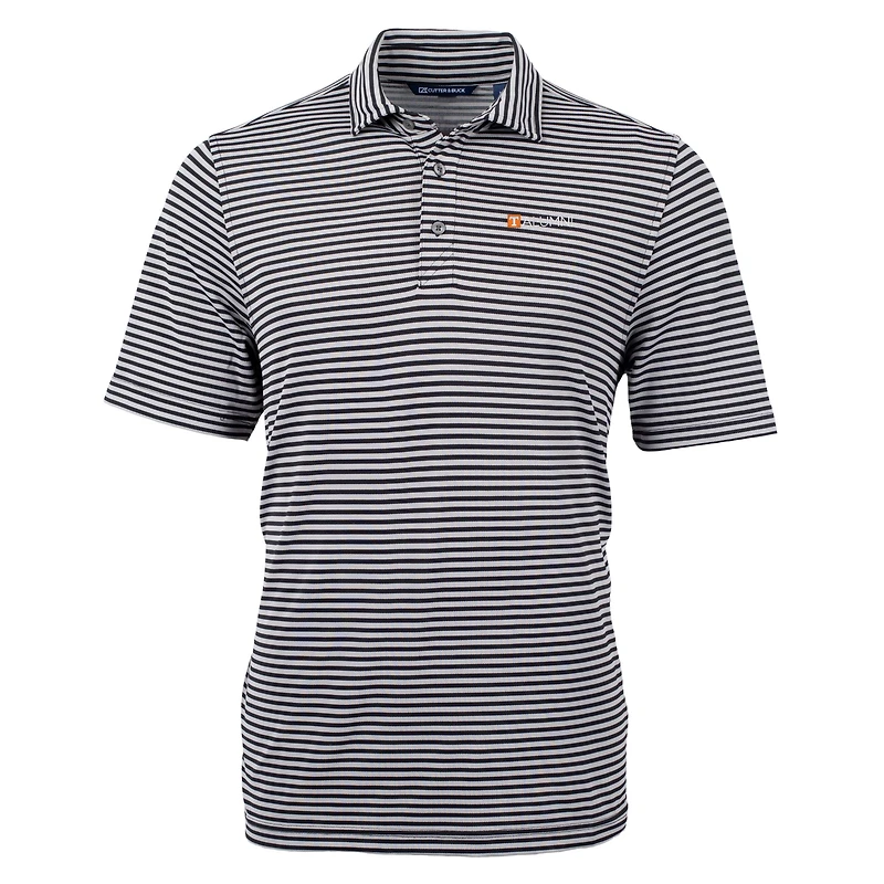 Polo recyclé à rayures écologiques piqué Virtue pour homme, noir, avec logo des anciens bénévoles du Tennessee, Cutter & Buck