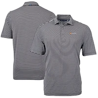 Polo recyclé à rayures écologiques piqué Virtue pour homme, noir, avec logo des anciens bénévoles du Tennessee, Cutter & Buck