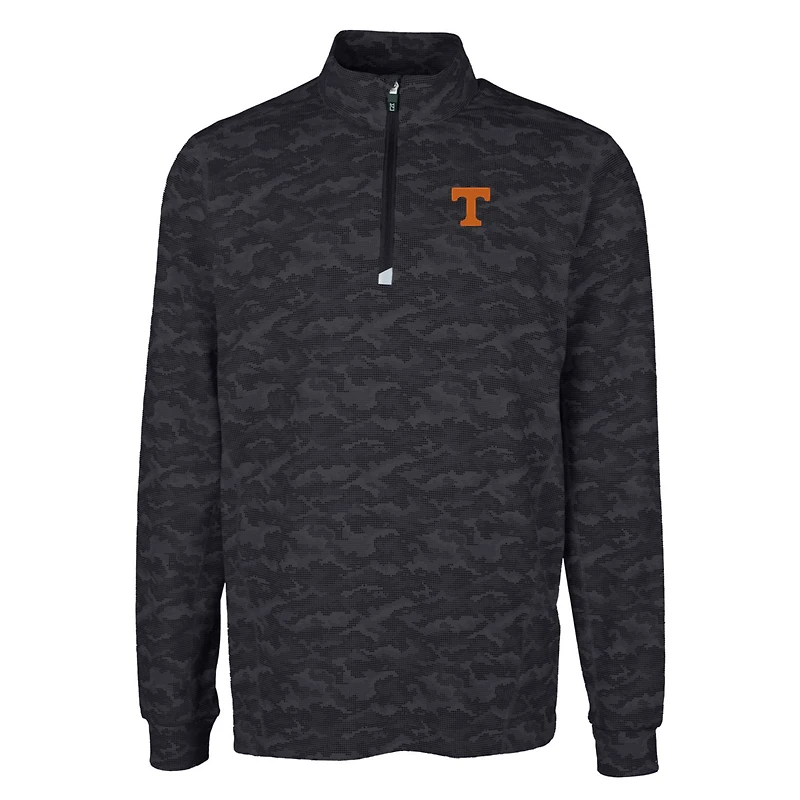 Men's Cutter & Buck Black Tennessee Volunteers Big Tall Traverse Camo Print Stretch Quarter-Zip Pullover Top