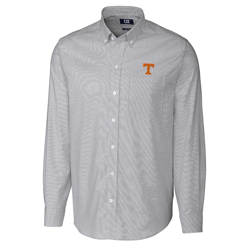 Men's Cutter & Buck Charcoal Tennessee Volunteers Big Tall Stretch Oxford Stripe Long Sleeve Button Down Shirt