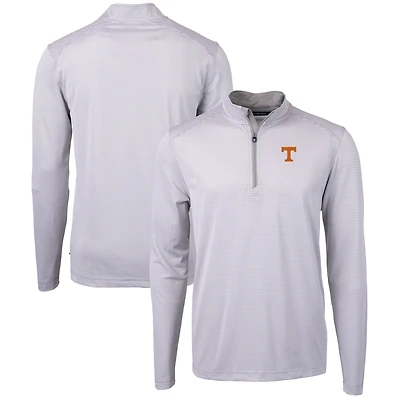 Men's Cutter & Buck  Gray/White Tennessee Volunteers Big Tall Virtue Eco Pique Micro Stripe Recycled Quarter-Zip Pullover Top