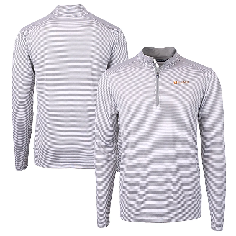 Men's Cutter & Buck  Gray Tennessee Volunteers Alumni Logo DryTec Virtue Eco Pique Micro Stripe Recycled Quarter-Zip Pullover Top
