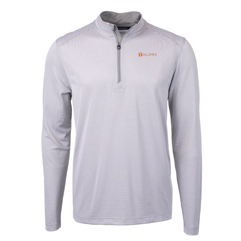 Men's Cutter & Buck  Gray Tennessee Volunteers Alumni Logo DryTec Virtue Eco Pique Micro Stripe Recycled Quarter-Zip Pullover Top