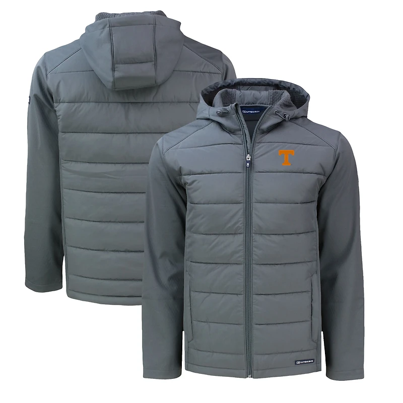 Veste à capuche zippée intégrale Cutter & Buck Gray Tennessee Volunteers Evoke Hybrid Eco Softshell recyclée pour homme