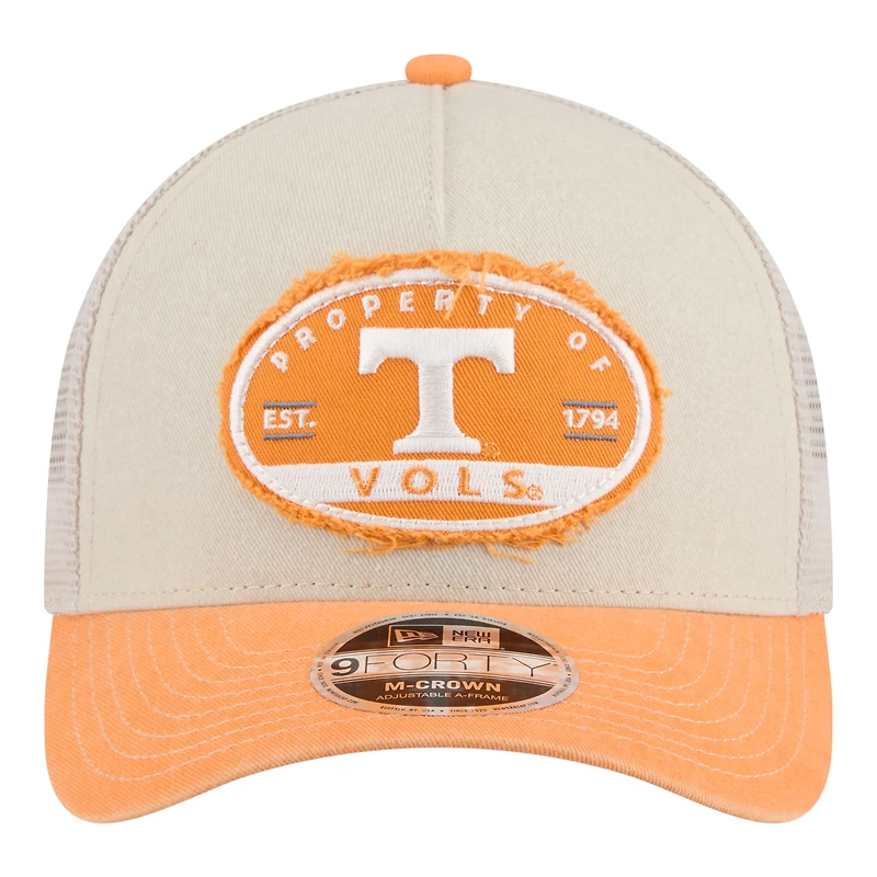 Men's New Era Stone/Tennessee Orange Tennessee Volunteers Frayed Patch 9FORTY M-Crown A-Frame Trucker Adjustable Hat
