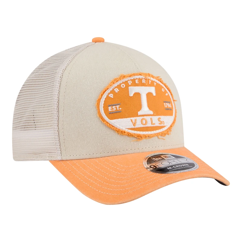 Men's New Era Stone/Tennessee Orange Tennessee Volunteers Frayed Patch 9FORTY M-Crown A-Frame Trucker Adjustable Hat