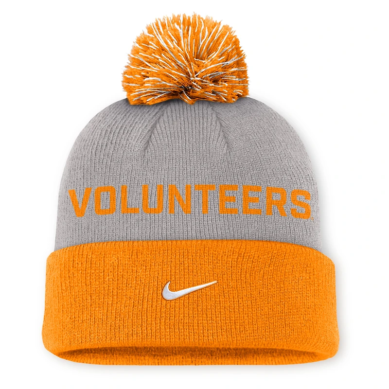 Bonnet à revers Nike gris/orange Tennessee Volunteers Primetime Peak pour homme avec pompon