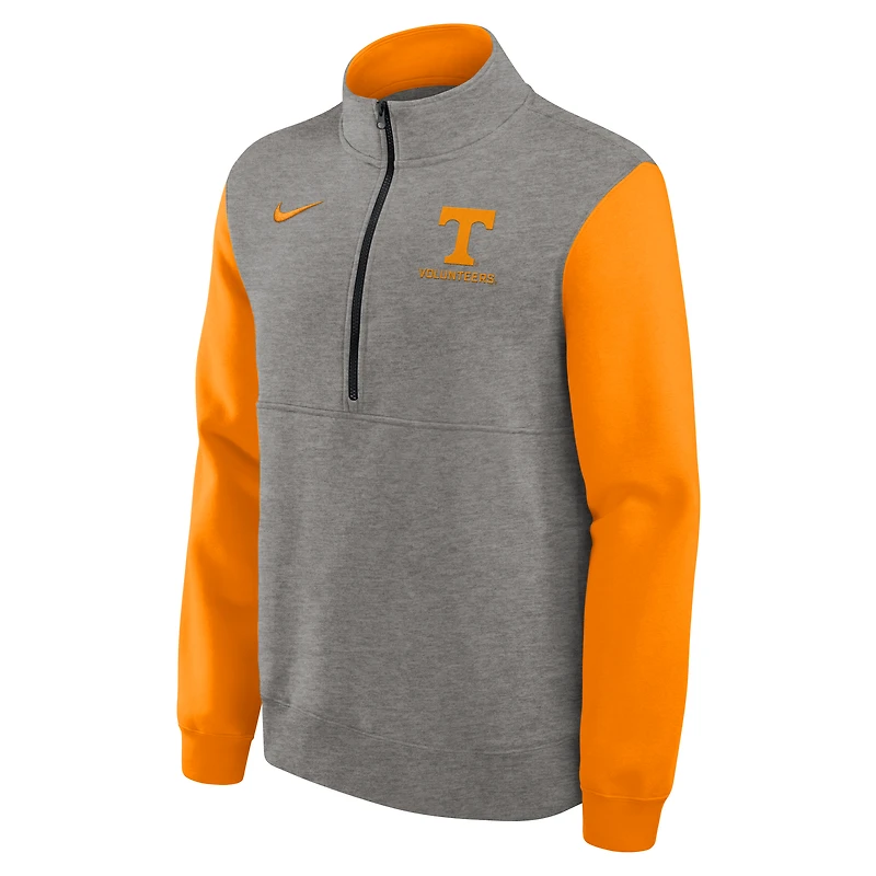 Men's Nike Heather Gray/Tennessee Orange Tennessee Volunteers Club Fleece Half-Zip Pullover
