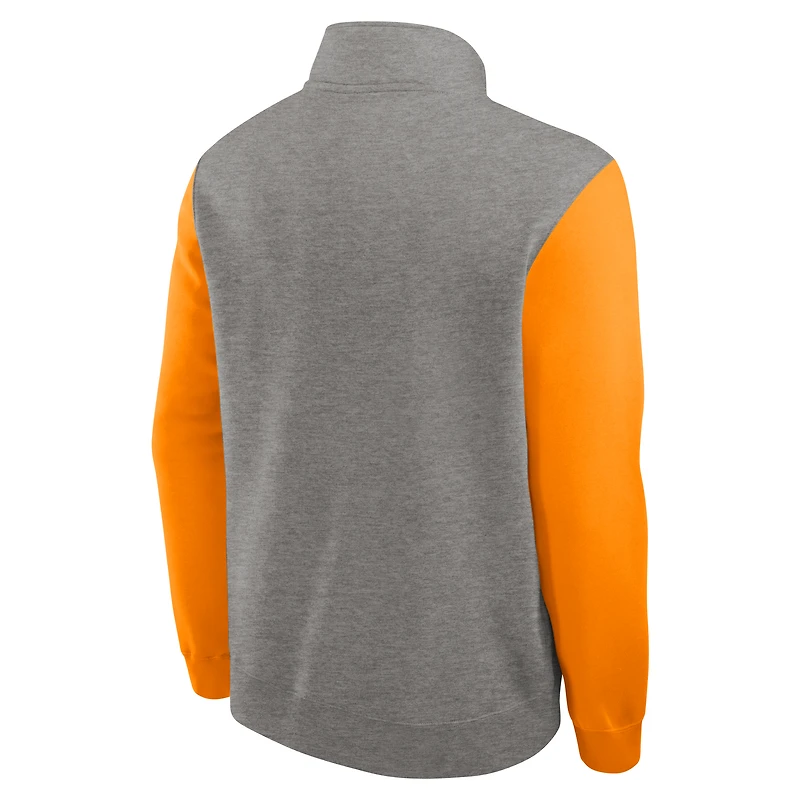 Pull en molleton demi-zippé Nike Tennessee Volunteers Club pour homme, gris chiné/orange