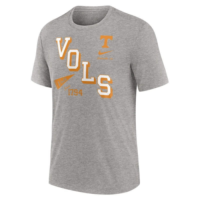 T-shirt à trois mélanges Nike pour hommes, gris chiné, Tennessee Volunteers Blitz Roll Call