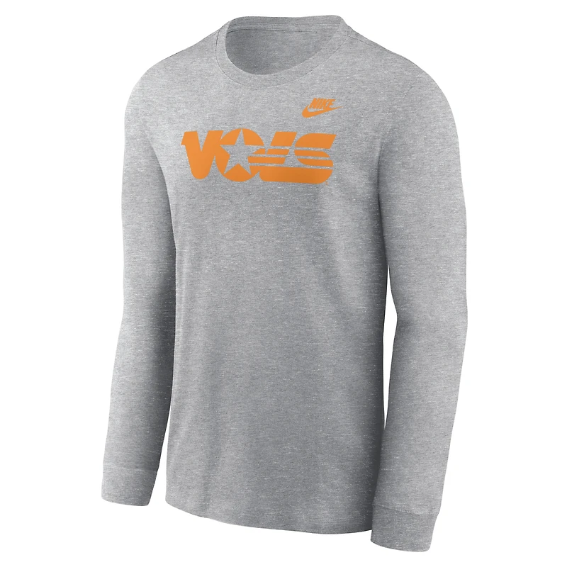 T-shirt à manches longues avec logo principal Nike Heather Grey Tennessee Volunteers Legacy pour hommes