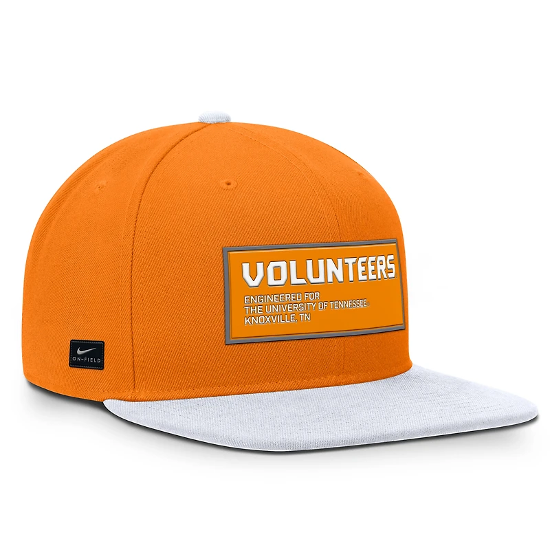 Casquette Nike Tennessee Volunteers 2025 On-Field Patch Pro Dri-FIT Snapback pour homme, orange/blanc