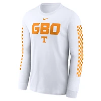 T-shirt à manches longues Nike pour hommes, blanc, avec slogan de l'esprit local des Volontaires du Tennessee