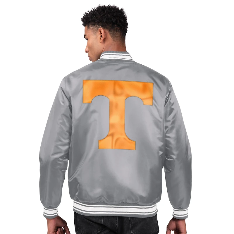 Men's Starter Charcoal Tennessee Volunteers Two-Hit Satin Varsity Full-Snap Jacket