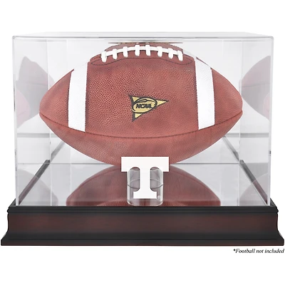 Vitrine pour ballon de football américain Tennessee Volunteers, en acajou, avec logo et fond miroir.