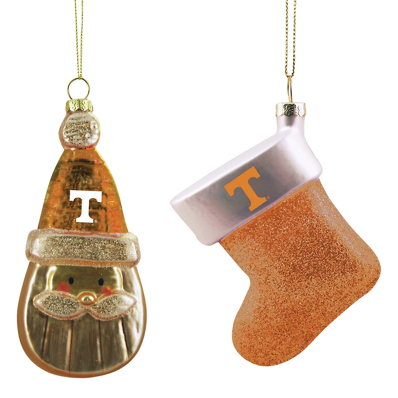 Tennessee Volunteers Two-Pack Santa & Stocking Blown Glass Ornament Set