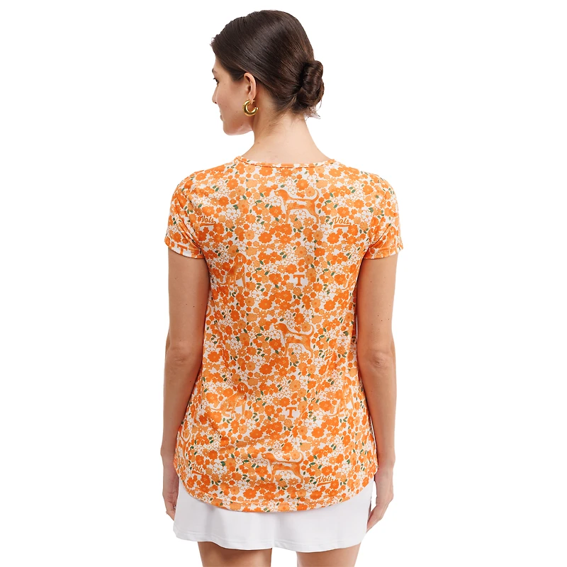 Haut à col en V fleuri Blake pour femme, blanc, Tennessee Volunteers, Smith & Quinn
