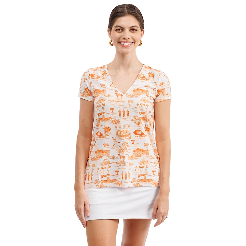 Haut à col en V fleuri Blake pour femme, blanc, Tennessee Volunteers, Smith & Quinn