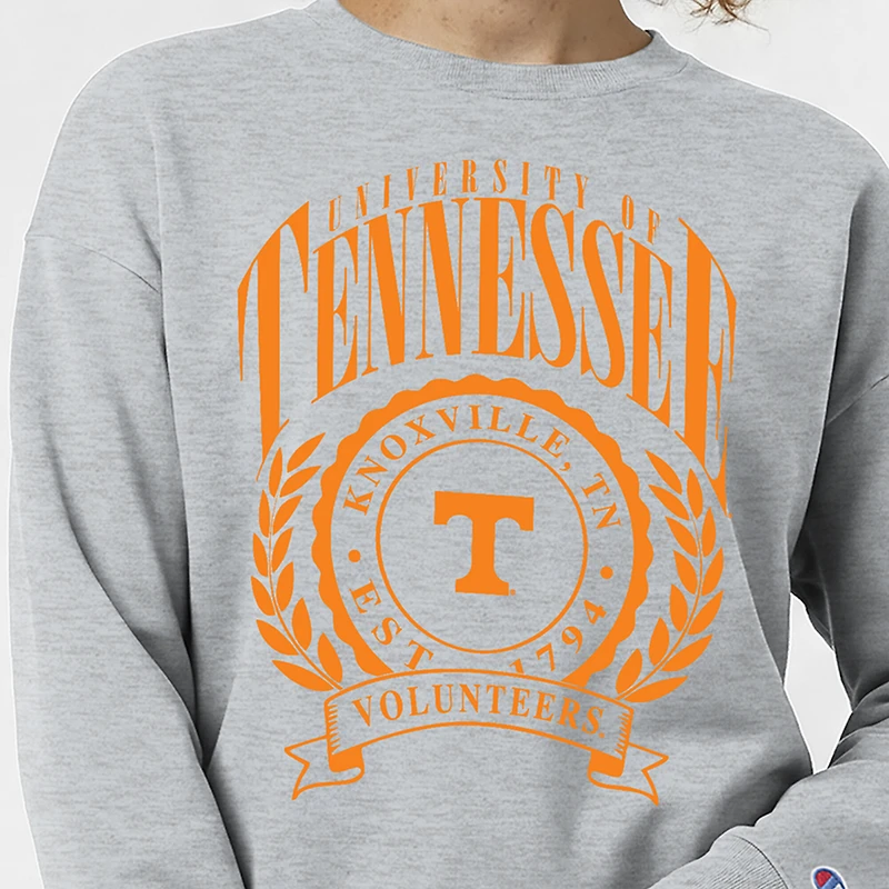 Women's Champion  Heather Gray Tennessee Volunteers Academic Crest Powerblend Crewneck Sweatshirt
