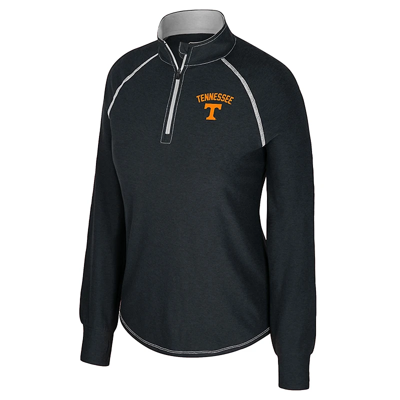 Women's Colosseum Black Tennessee Volunteers Bikram Raglan Quarter-Zip Top