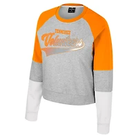 Sweat-shirt à col rond et strass Katinka pour femme Colosseum Heather Gray Tennessee Volunteers