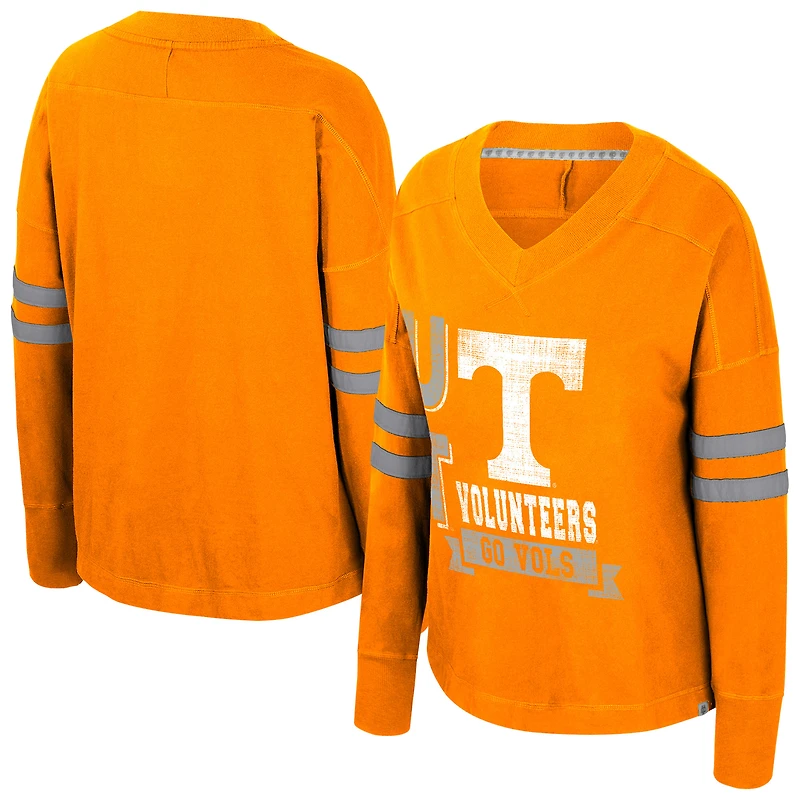 Women's Colosseum  Tennessee Orange Volunteers Oversized Violet Distressed V-Neck Long Sleeve T-Shirt