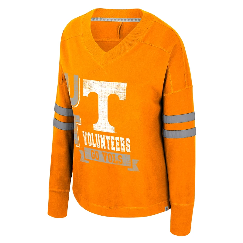 T-shirt à manches longues et col en V surdimensionné violet vieilli pour femme Colosseum Tennessee Orange Volunteers