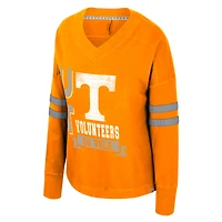 T-shirt à manches longues et col en V surdimensionné violet vieilli pour femme Colosseum Tennessee Orange Volunteers