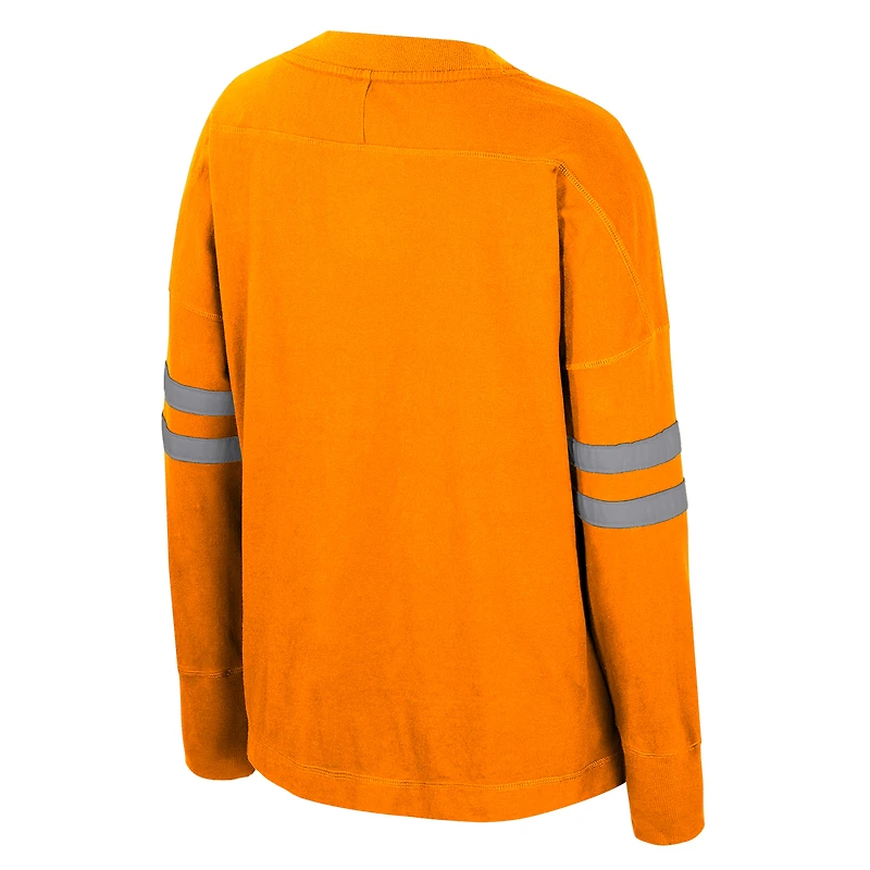 Women's Colosseum Tennessee Orange Volunteers Oversized Violet Distressed V-Neck Long Sleeve T-Shirt