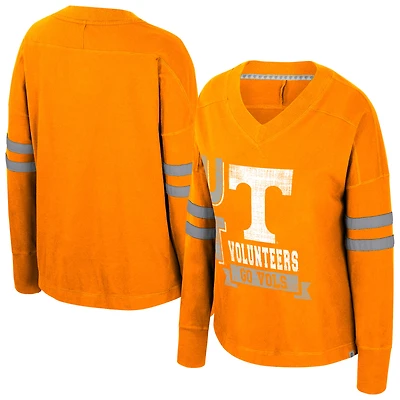 Women's Colosseum  Tennessee Orange Volunteers Oversized Violet Distressed V-Neck Long Sleeve T-Shirt
